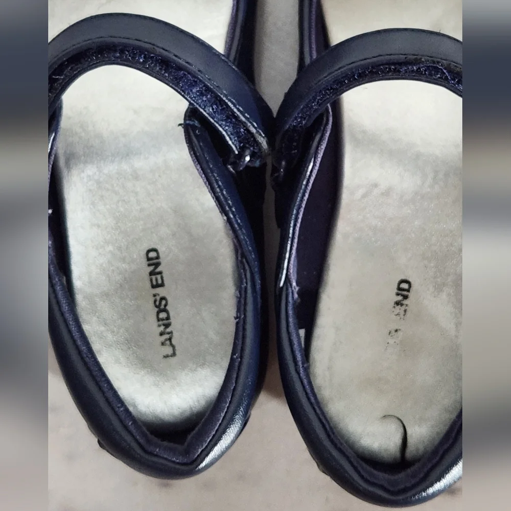 Lands' End blue Mary Janes hook and loop strap school dress shoes girl's size 1